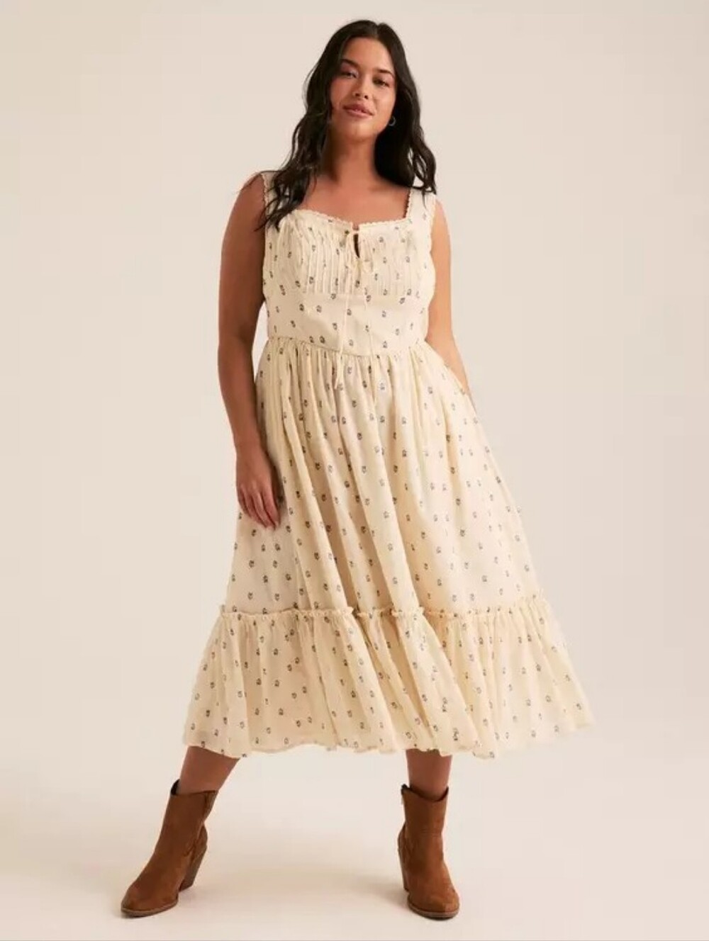Torrid Festi Ivory Floral Sleeveless Tie Front Midi Dress Women's Plus Sz 1X Nwt